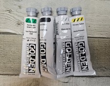 4 Golden Artist Acrylic Paint - Green Light Mars Black Zinc White Primary Yellow