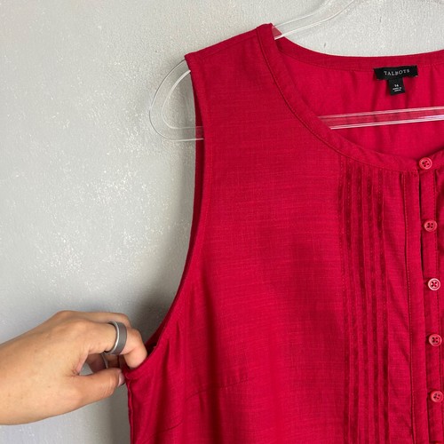 Talbots shift dress size 16 pintuck red embroidered sleeveless knee length linen - Picture 4 of 11