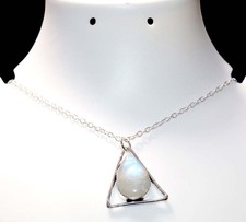 Triangle Rainbow Moonstone 925 Silver Plated Necklace 18