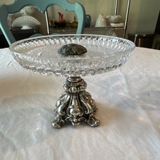 Unmarked Cut Glass Compote Pedestal Bowl Roun...