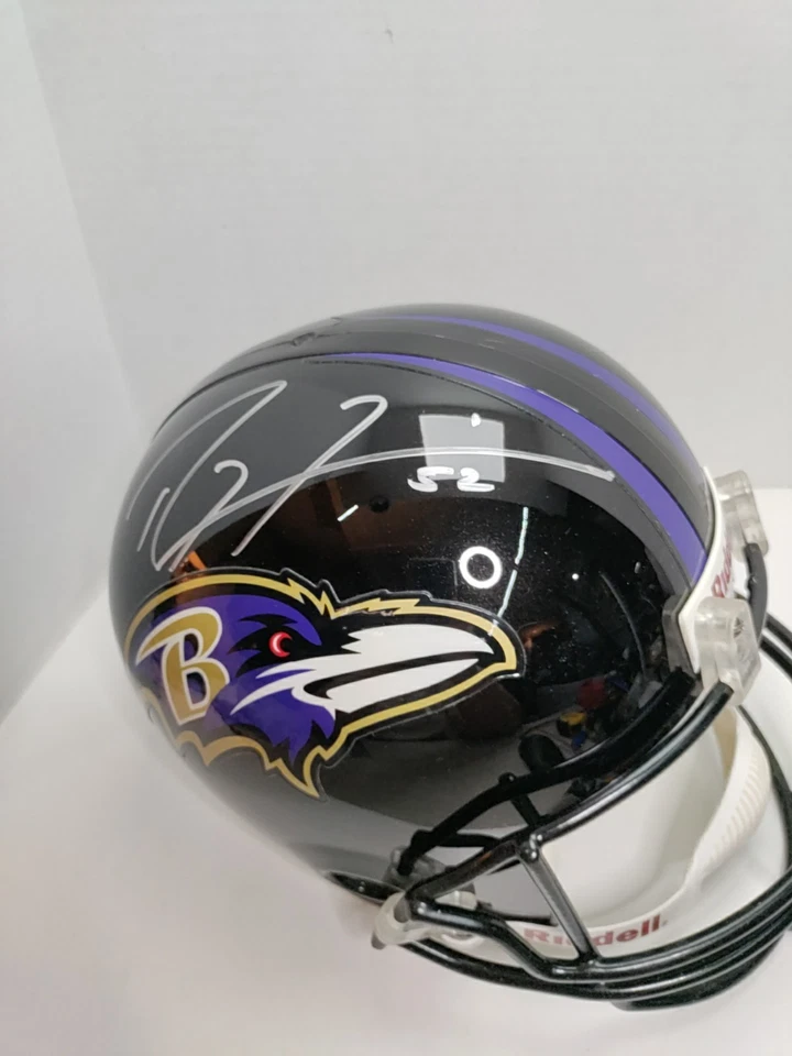 RAY LEWIS #52 AUTOGRAPHED SIGNED BALTIMORE RAVENS NFL MINI HELMET RIDDELL W CASE - Image 3 of 4