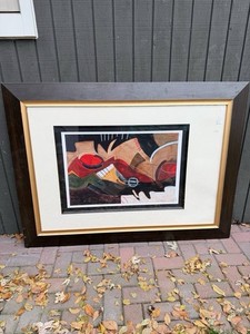 Jerome Signed Abstract Mid-Century Modern Mixed Media Lithograph, Numbered 7/450