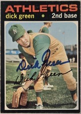 1971 TOPPS Dick Green Auto Card #258 Oakland Athletics Vintage Baseball Signed
