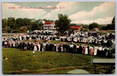 K50/ Stevensville New York Postcard c1910 Field Day Swan Lake Crowd 423