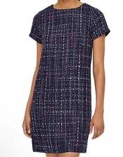 NWT Women's LOFT Outlet Petite Navy Pink Tweed Boucle Shift Dress 8P