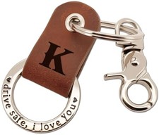 Custom Engraved Leather Keychain, Personalizedey Ring for Him, Initial K