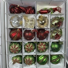 Frontgate Christmas Ornaments 36pc Lot Red Green Gold Glass Finials Globes