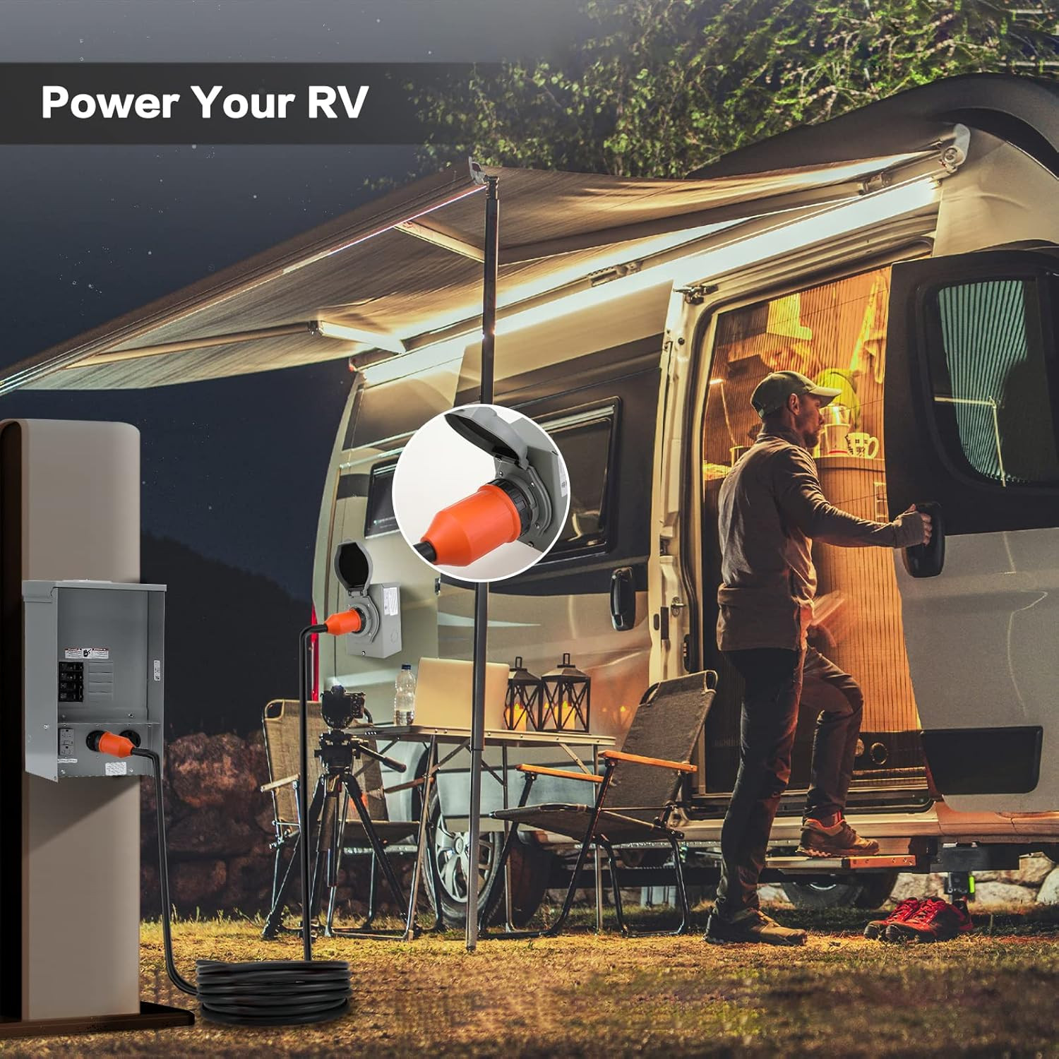 Finderomend 30 Ft 50 Amp Generator Cord and Power Inlet Box Combo Kit,125/250 Vo