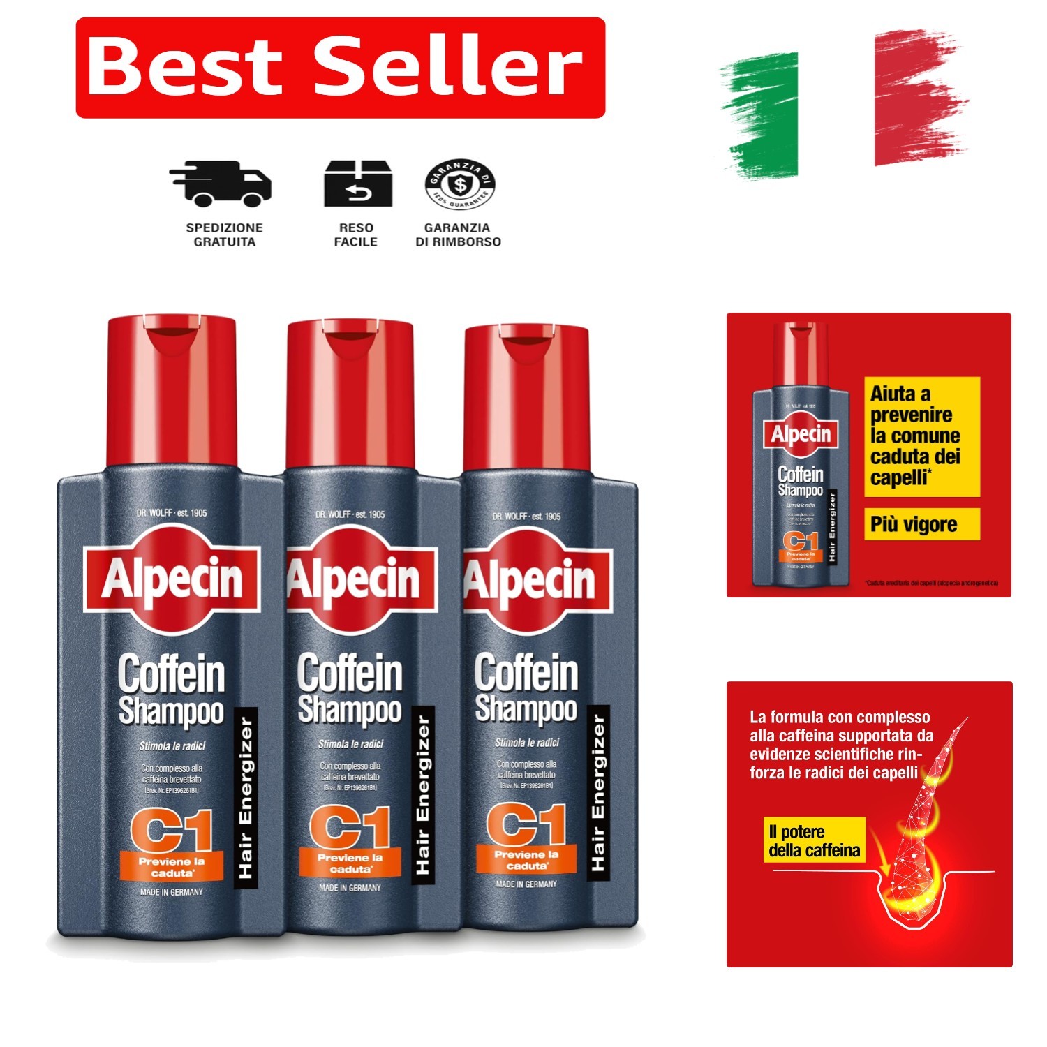 Alpecin C1 Shampoo Anticaduta Caffeina 3x250ml - Risveglia i Capelli