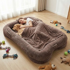 Human Dog Bed Large Size Non Slip Bottom Comfortable Plush with Blanket & Pocket