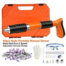 Premium Portable Manual Steel Nail Gun- 5 Speed Adjustable Concrete 50pcs Nails