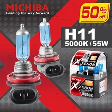 2x H11 711 MICHIBA 12V Headlight Light Bulbs Globes Lamps 55W 5000K Super WHITE