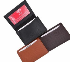 Croco Pattern RFID Blocking Leather Business Card Holder With Expandable Pocket