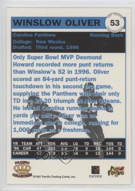 1997 Pacific Philadelphia Winslow Oliver #53 - Image 2 of 2