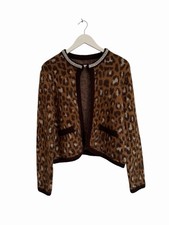 Leopard Cardigan Next Jewel Neck Embellished Collar RRP 38 Size L 14 16