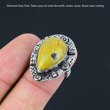 925 Sterling Silver Pear Atlantisite Gemstone Wedding Mother Ring Jewelry Size 6