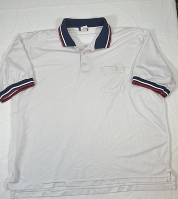 #ad Dalco Athletic Vtg White Blue Red Umpire Mesh Polo Shirt Front Pocket 3XL USA $21.99