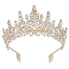 Gold Crowns for Women Tiaras Girls Golden Crystal T6,Gold AB Crystal