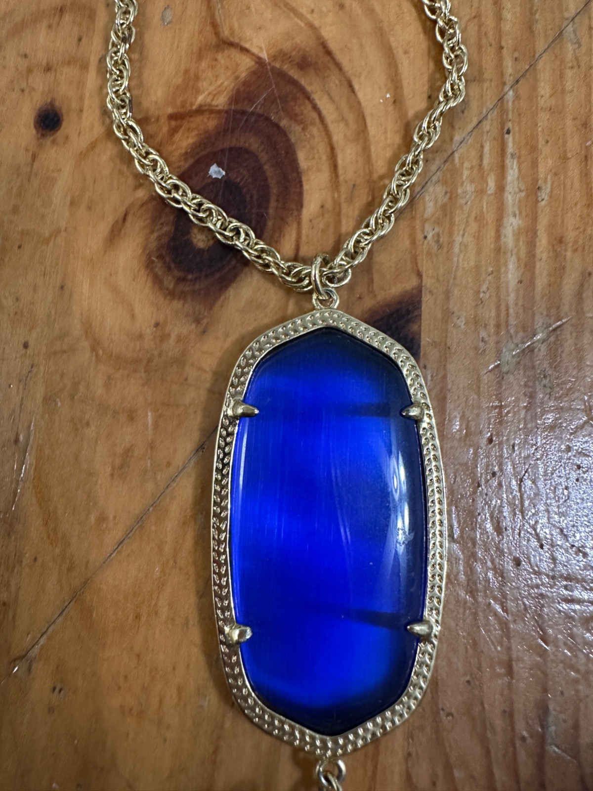 Kendra Scott necklace Rayne Tassel Gold Tone Blue Oval Long Pendant 30”