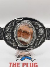 Vintage Western Style Oval Metal Belt Buckle With 3D Center Oval Natural Stone