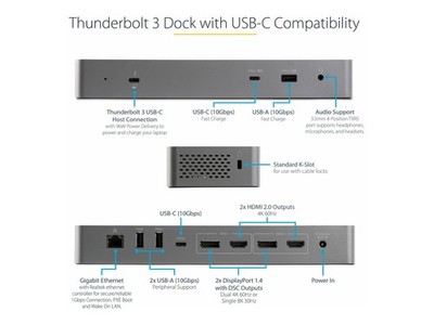 StarTechcom Thunderbolt 3 Dock mit USB-C Host-Kompatibilität TB3CDK2DHUE