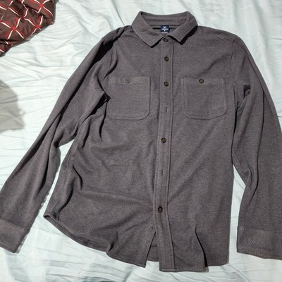 George Men's-Brushed Knit-Button Down Shirt-Charcoal Heather-Size Small