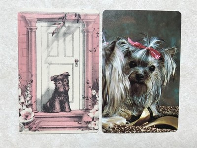 Vintage (2) Drawn Diff. Dogs Puppies Cute Single Swap Playing Card 1 Ace PC844