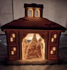 Partylite Victorian Manor Christmas Tealight Candle Holder,Bisque Porcelain,NWOB