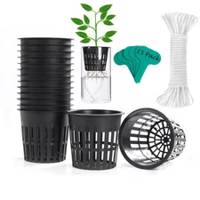 4 inch 15 Pack Net Cups Pots, with 15 feet Self Watering Rope