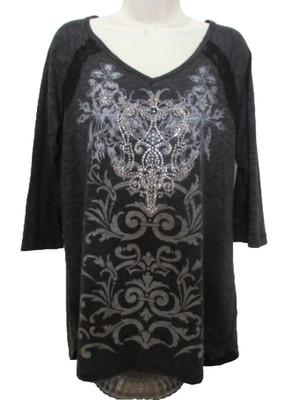 New Direction Weekend Black/Gray Sparkle XL Tunic Blouse