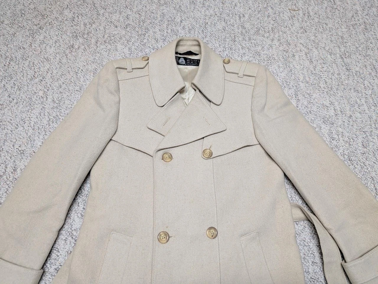 vintage OVERCOAT wool BELTED off-white 36 sherlock AMERICAN MALE slim XS image 16