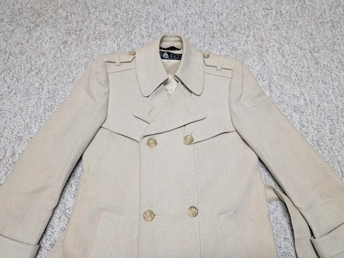 vintage OVERCOAT wool BELTED off-white 36 sherlock AMERICAN MALE slim XS image 16