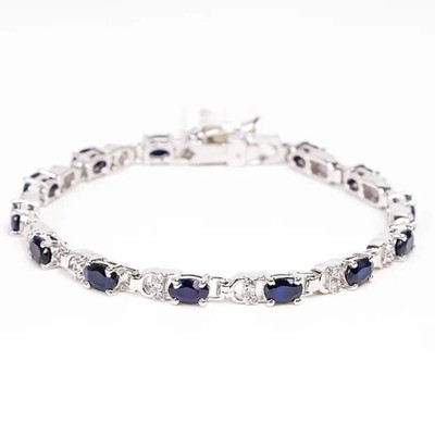 10.00 Ctw Oval Lab-Created Sapphire Art Deco Tennis Bracelet 925 Sterling Silver