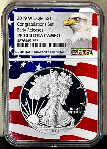 2019-W $1 Silver Eagle NGC PF70 Ultra Cameo Early Releases American Flag Core