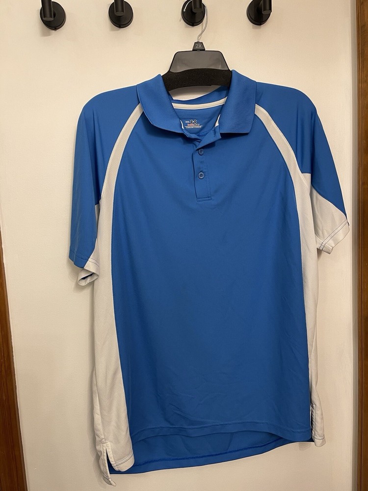 Under Armour Polo Shirt Blue White Mens XXL Heat Gear Golf Stretch #1200957