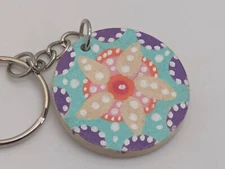 Star Shaped Geometric Multi-Colored Pattern Wooden Keychain