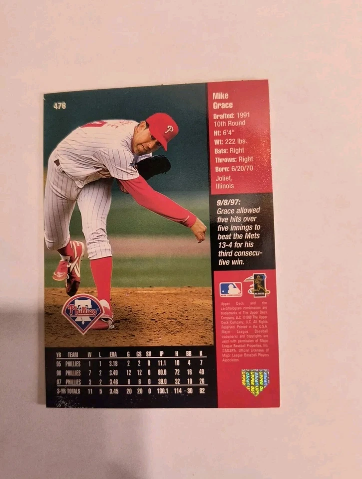MIKE GRACE 1998 UPPER DECK #476 FREE SHIPPING - Image 2 of 2