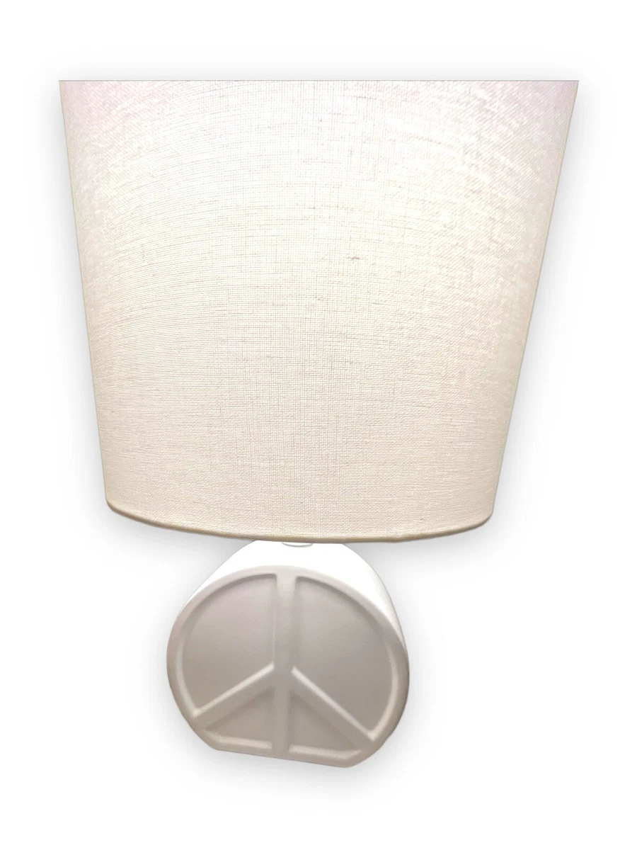 Pillowfort Peace Table Lamp By Target White Finish White Fabric Shade 15” x  10”