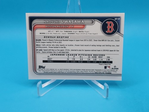 Naoyuki Uwasawa 2024 Bowman Chrome #BCP-171 1st Bowman Speckle Refractor 146/299 - Picture 2 of 2