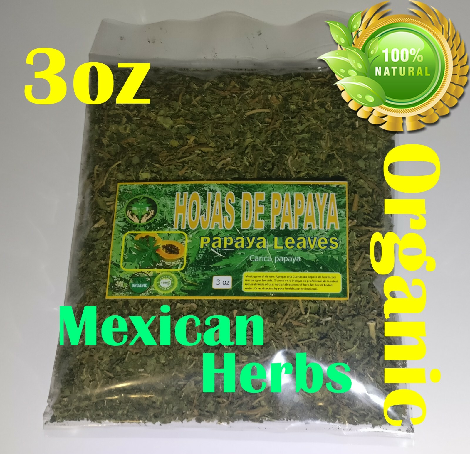 Papaya leaf Tea, Hojas de papaya, carica papaya, Organic pap