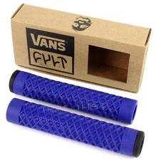 Cult X Vans Flangeless Blue BMX Bike / Scooter Grips w/ End Plugs Waffle Pattern