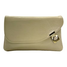 Vintage 60s 70s Medium Leather Envelope Clutch Bag Handbag Multi Section IVORY