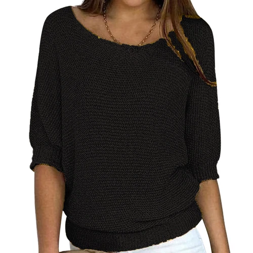 Damen Pullover Oberteile Einfarbig Pulli Frauen Locker - Bild 8 von 46