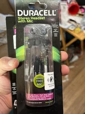 Duracell Stereo Headset with Mic Passive Noise Reduction Ex-Deep Bass Black New