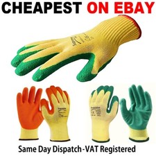 LATEX COATED ORANGE RUBBER SAFETY WORK GLOVES MENS BUILDERS GARDENING 24 PAIRS