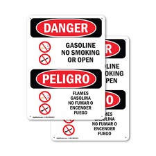  2 Pack Gasoline No Smoking Or Open Flames Bilingual OSHA Danger Sign Decal