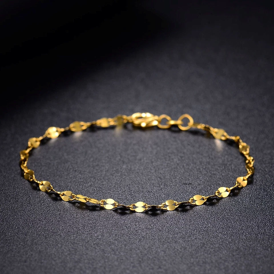 Pure 999 24K Yellow Gold Chain 2mm Diamond-Cut Lips Link Bracelet 5.9-9.4inch - Image 2 of 2