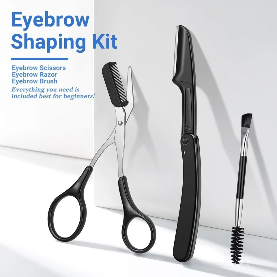 TsMADDTs Eyebrow Kit, 8 in 1 Trimmer Scissors, Tweezers for Black 