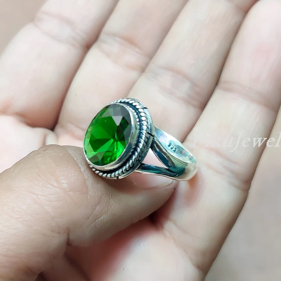 Chrome Diopside Oval Gemstone Ring 925 Sterling Silver New Art Man's Jewelry - Image 3 of 4