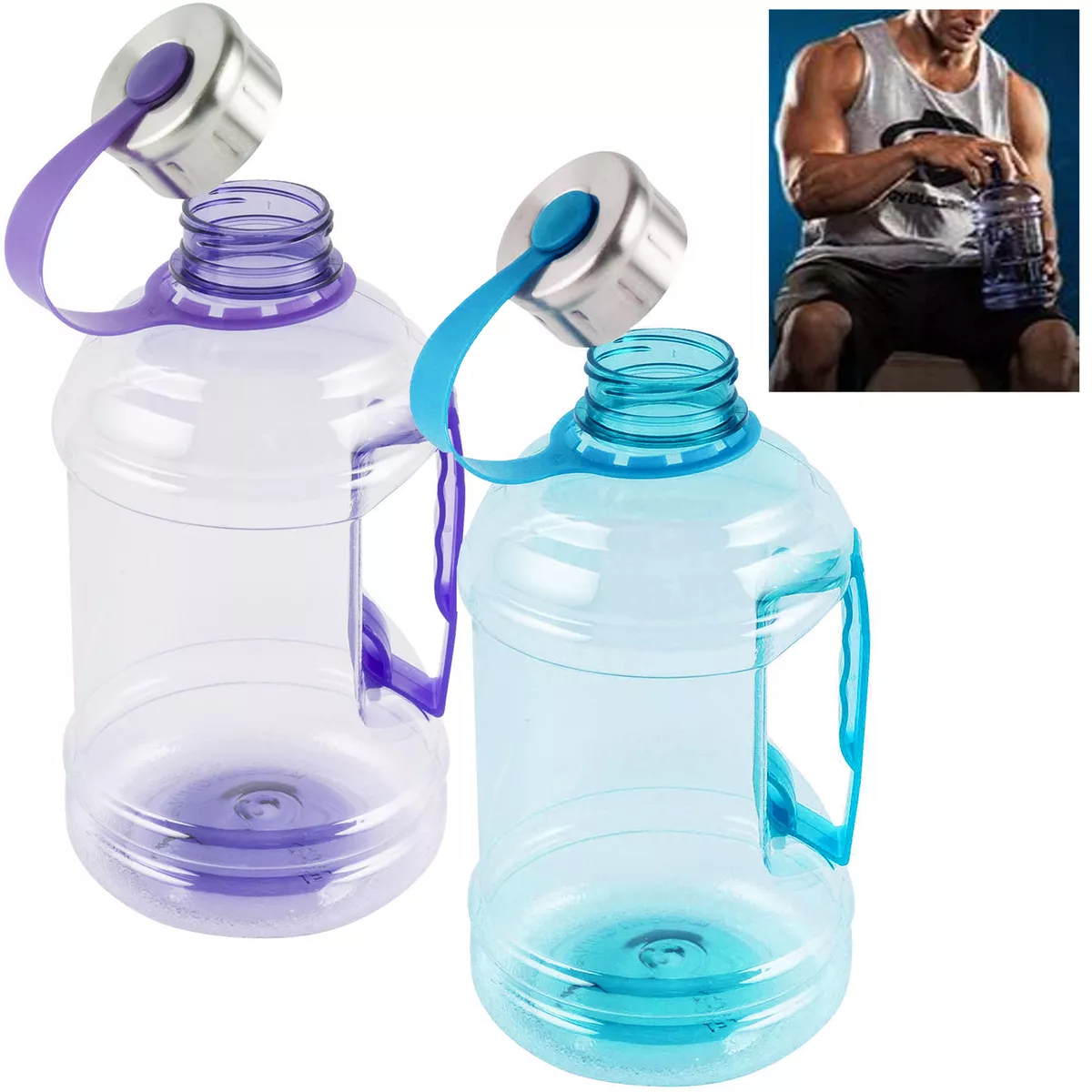 2 SPORTS Bottiglie 1 Litro Acqua Brocca Ampio senza Bpa Plastica Scatola  Hiking